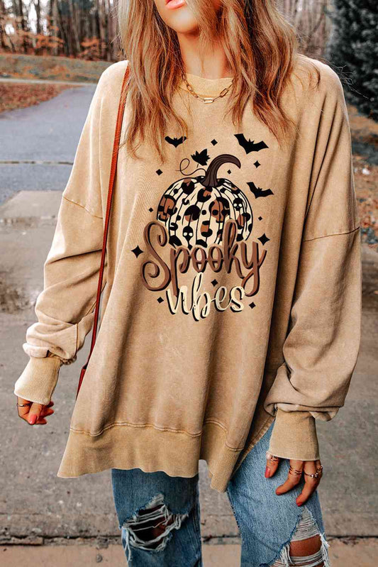 SPOOKY VIBES Graphic Slit Dropped Shoulder Sweatshirt