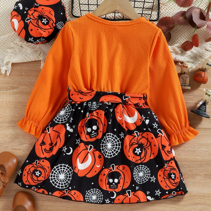 Round Neck Ruffle Trim Halloween Theme Dress